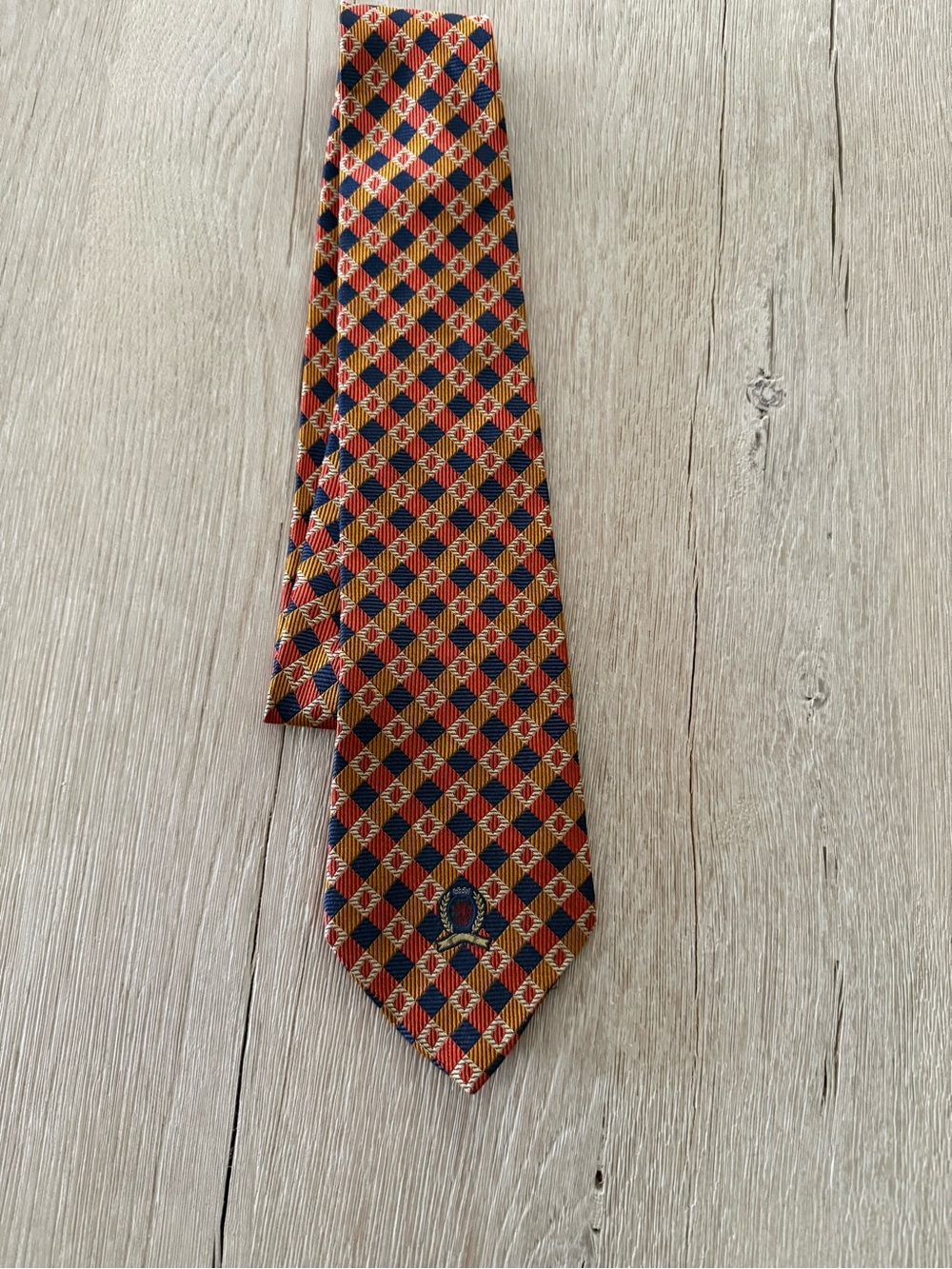 Tommy Hilfiger Orange and Navy Diamond-Check Silk Tie